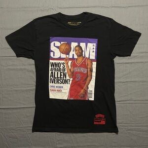 Mitchell & Ness Black Graphic T-Shirt with Red and Purple Accents